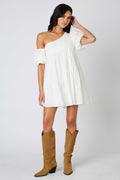 White Asymmetrical Off the Shoulder Mini