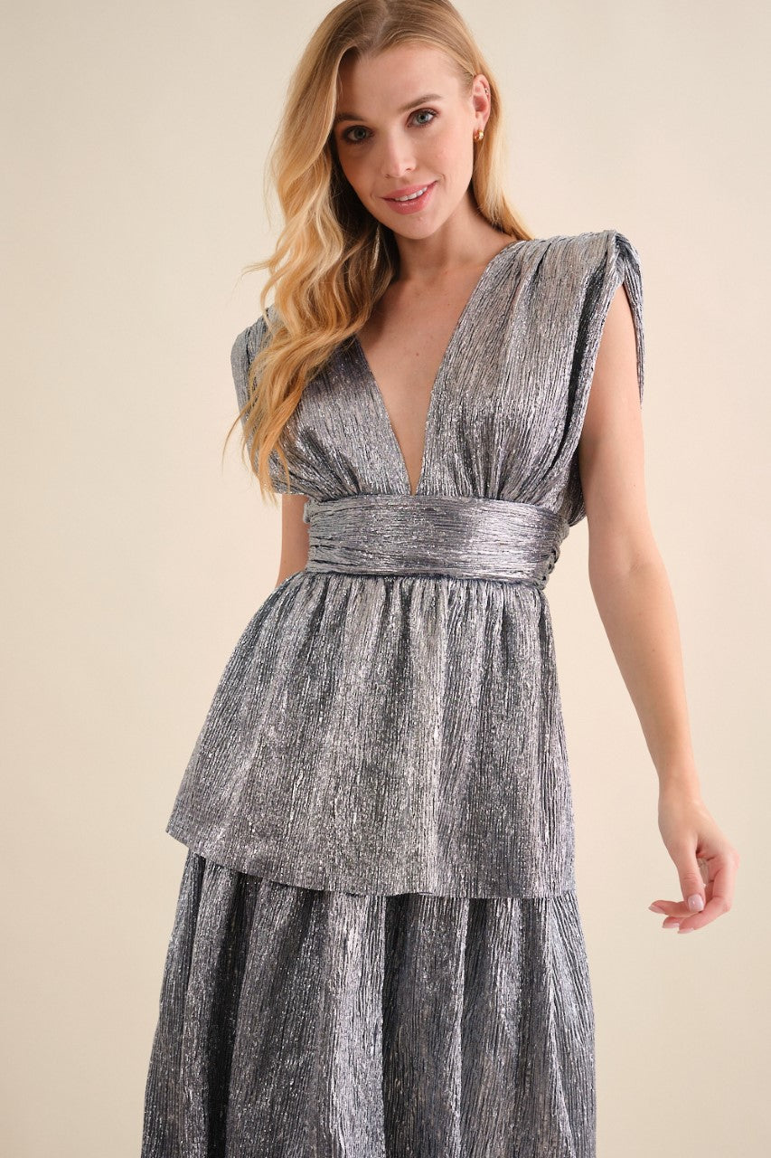 Silver Metallic Tiered Maxi