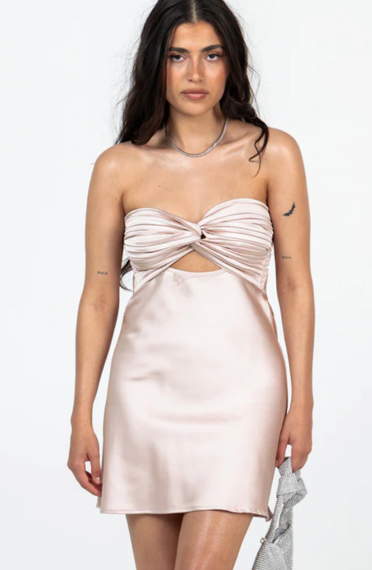 Mauve Strapless Keyhole Satin Mini