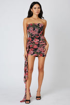 Black Floral Mesh Draped Mini