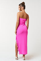Hot Pink Glitter Strapless Midi