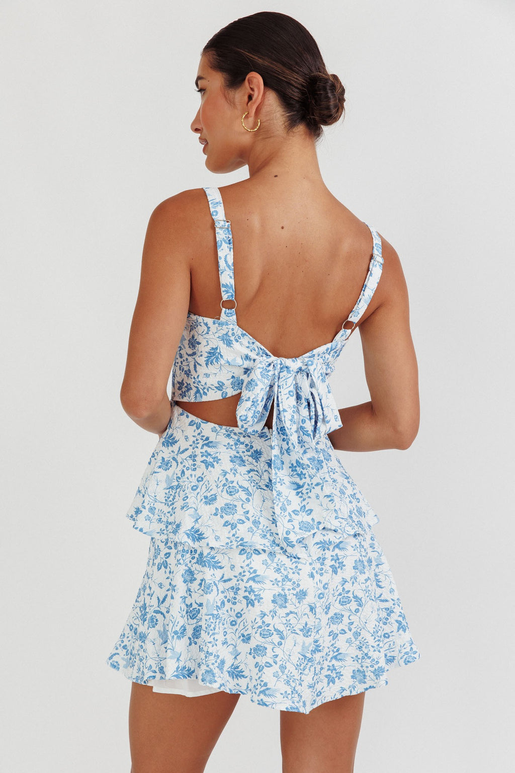 Blue Floral Tiered Skirt Mini
