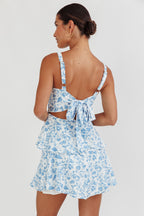 Blue Floral Tiered Skirt Mini