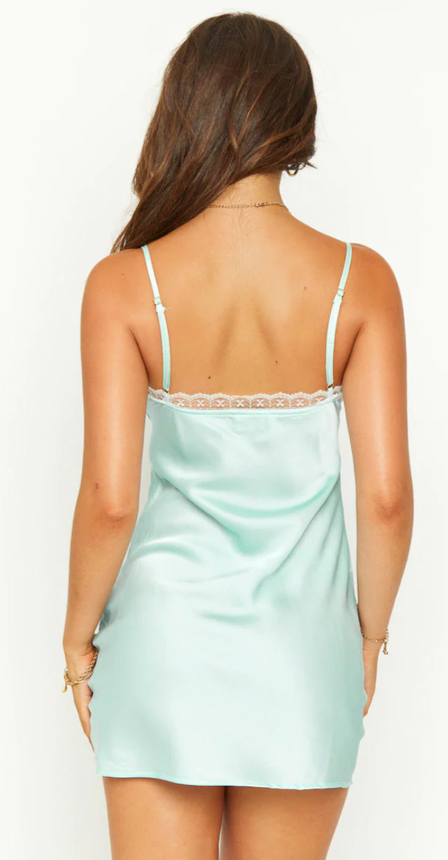 Mint Keyhole Lace Satin Mini