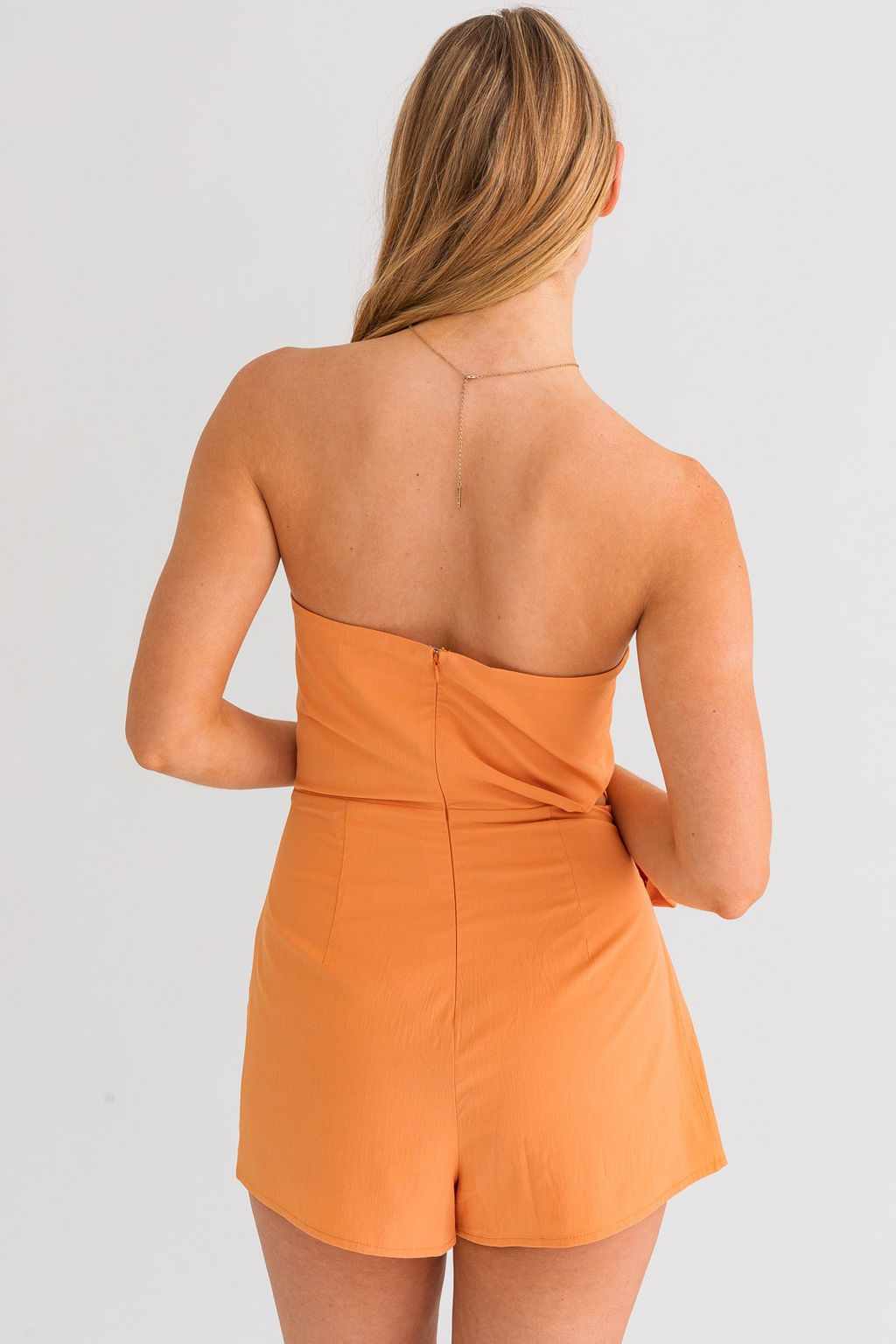 Orange Strapless Wrap Romper