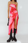Pink Printed One Shoulder Cross Over Maxi