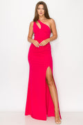 Pink One Shoulder Corset Maxi