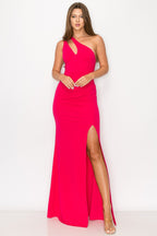 Pink One Shoulder Corset Maxi