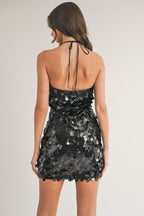 Black Halter Neck Sequin Mini