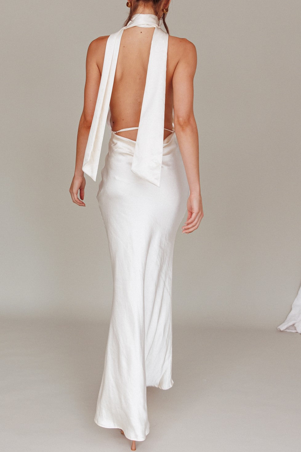 Ivory Plunge V-Neck Satin Maxi
