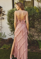 Pink Ruffle High Slit Maxi