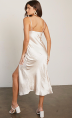 Champagne Cowl Neck Satin Midi