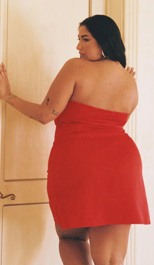 Red Red Satin Strapless Mini