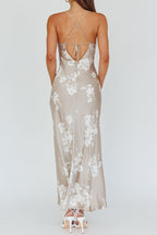 Grey Floral Satin Maxi