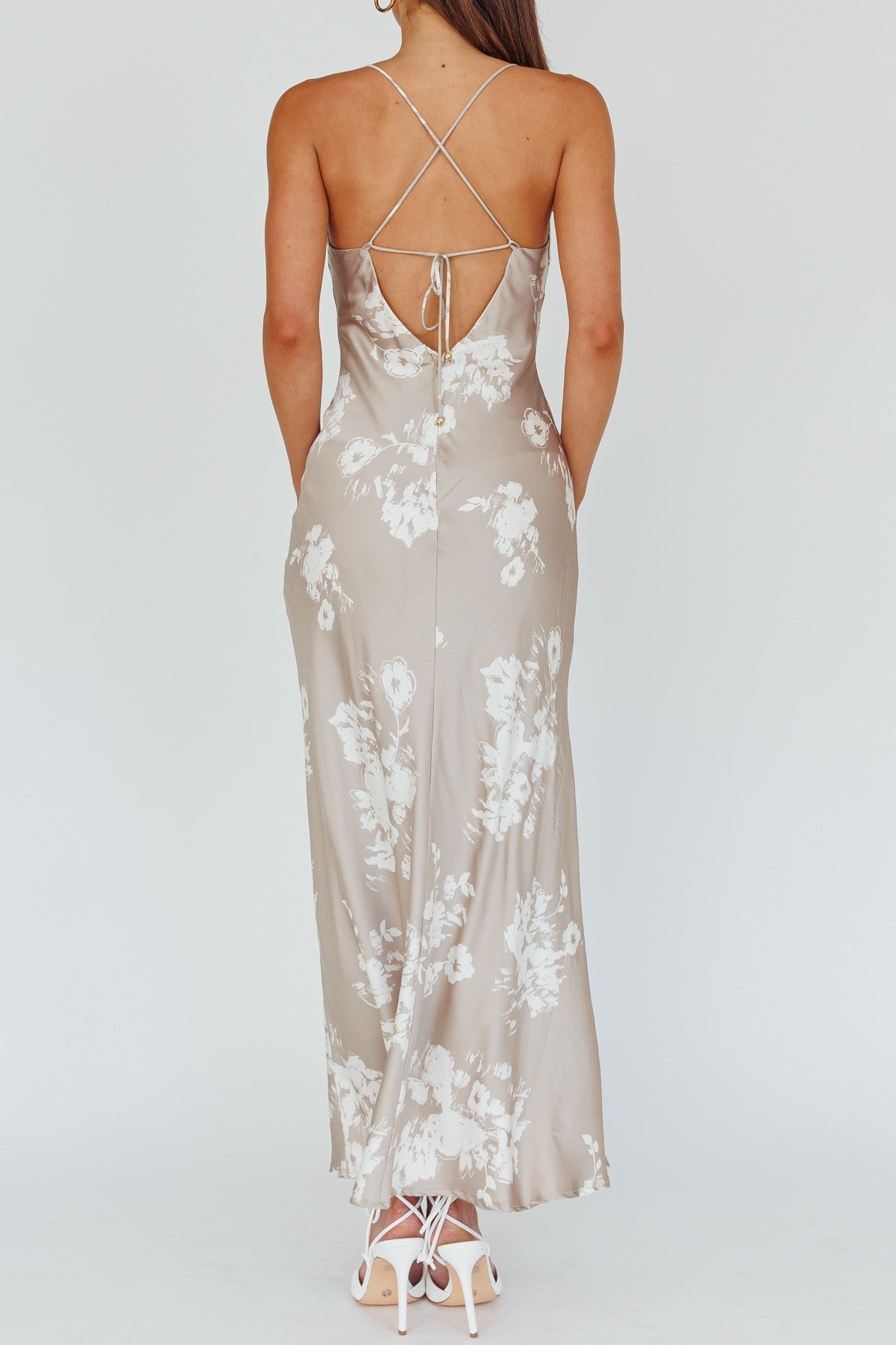 Grey Floral Satin Maxi