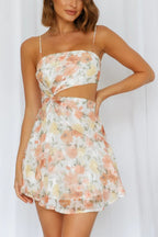 Orange Floral Chiffon Cut-Out Mini