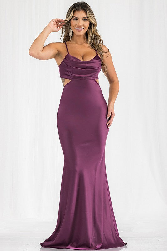 Plum Cowl Neck Cut-Out Maxi