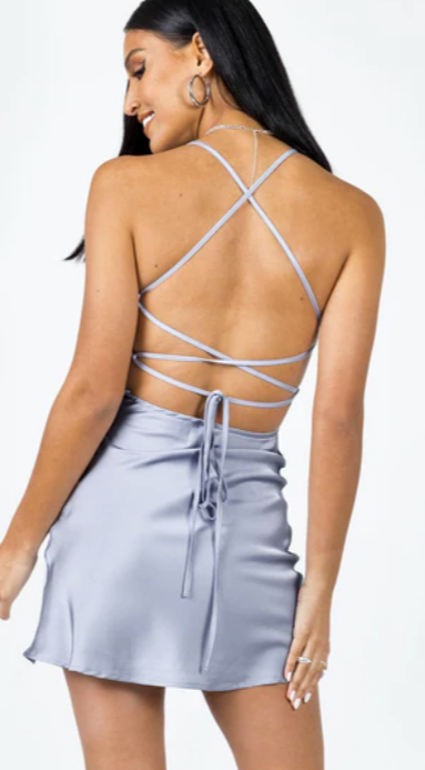 Dusty Blue Pleated Bust Satin Mini