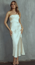 Ivory Strapless CrissCross Satin Midi