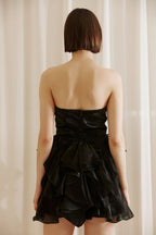 Black Chiffon Strapless Ruffle Bottom Mini