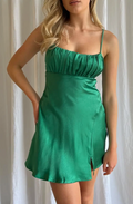 Jade Green Satin Gathered Bust Mini
