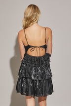 Black Shiny Tiered Ruffle Mini