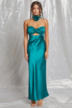 Teal Strapless Keyhole Rosette Maxi