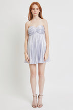 Silver Metallic Strapless Pleated Mini