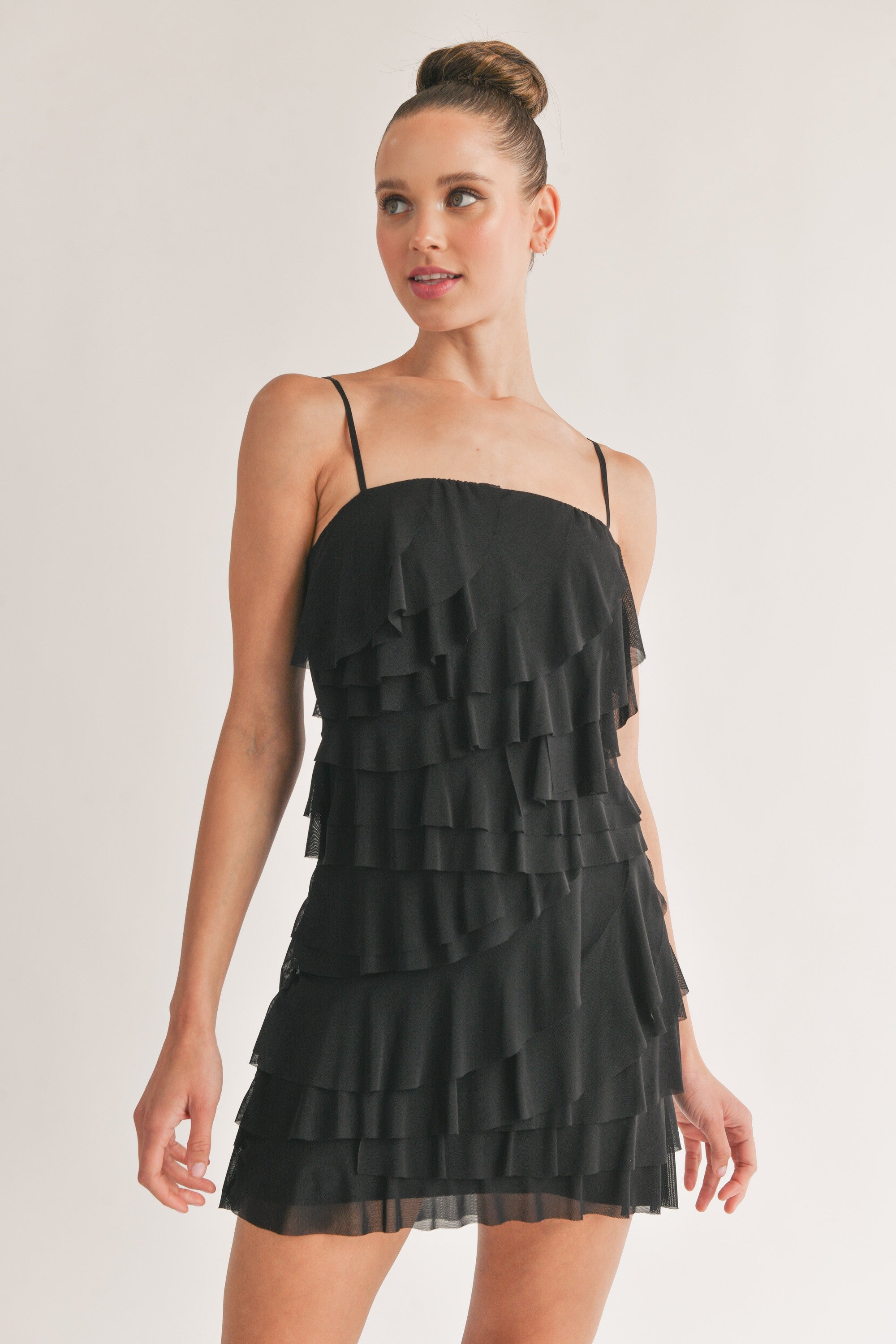Black Ruffle Layered Mini