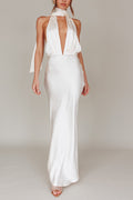 Ivory Plunge V-Neck Satin Maxi