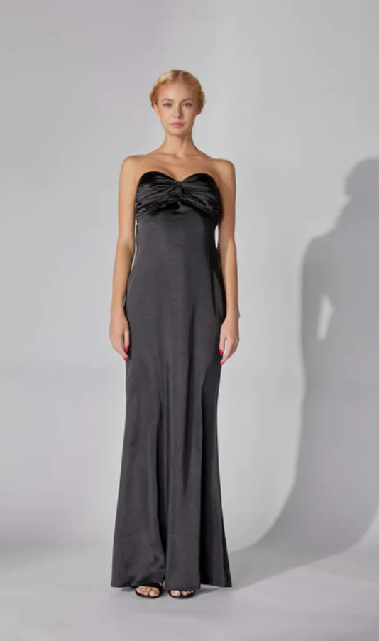 Black Strapless Crossed Shirring Tube Maxi