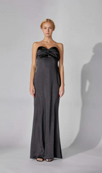 Black Strapless Crossed Shirring Tube Maxi