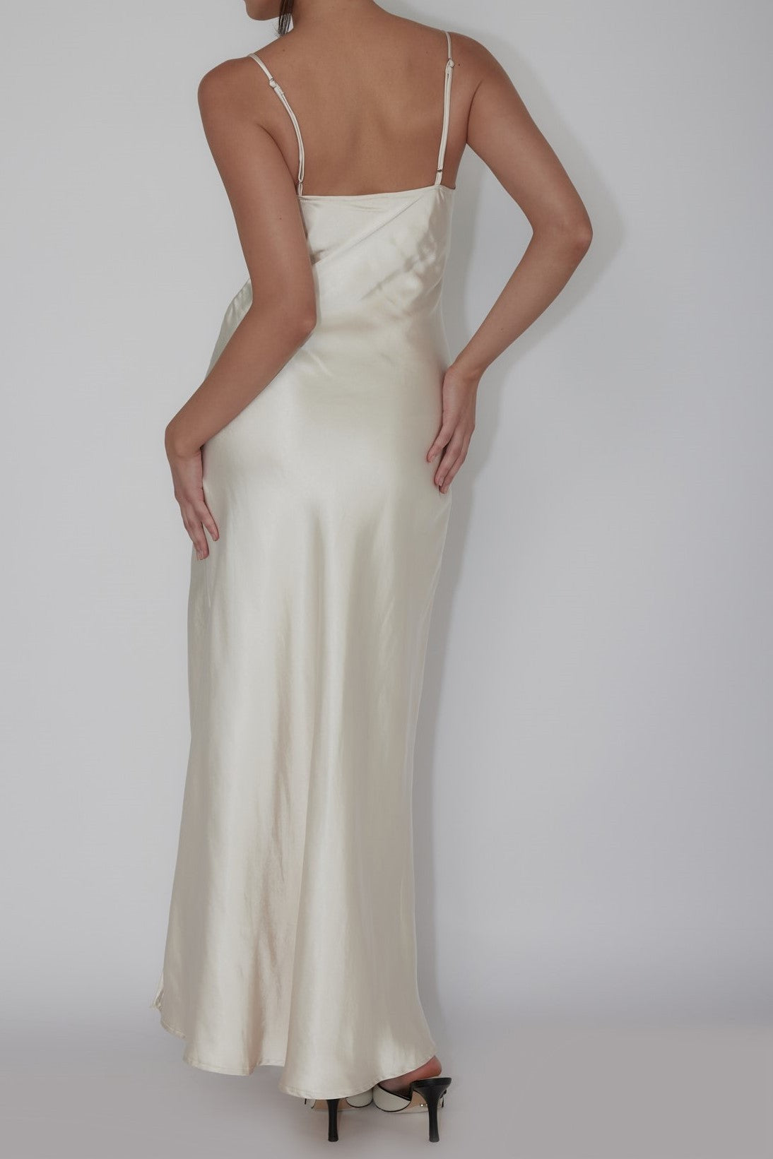 Champagne Front Twist Satin Maxi