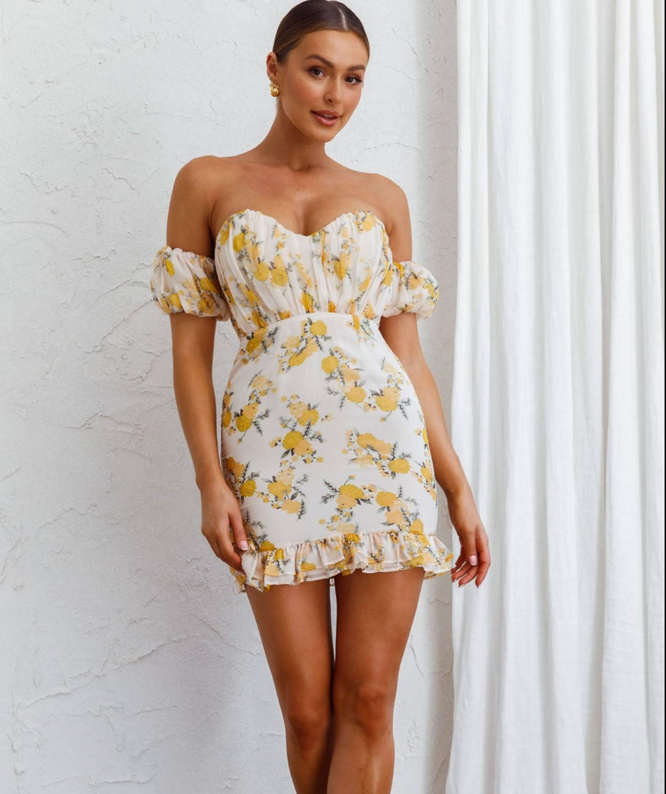 White Floral Off the Shoulder Bustier Mini