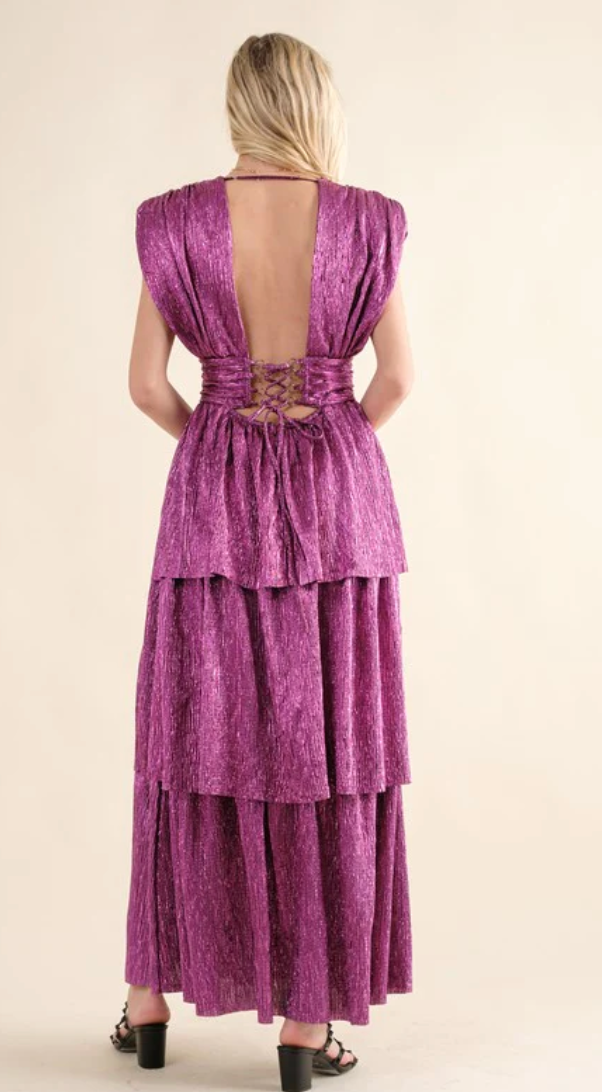 Pink Metallic Tiered Maxi