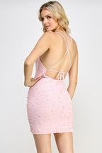 Pink Cowl Neck Pearl Mini