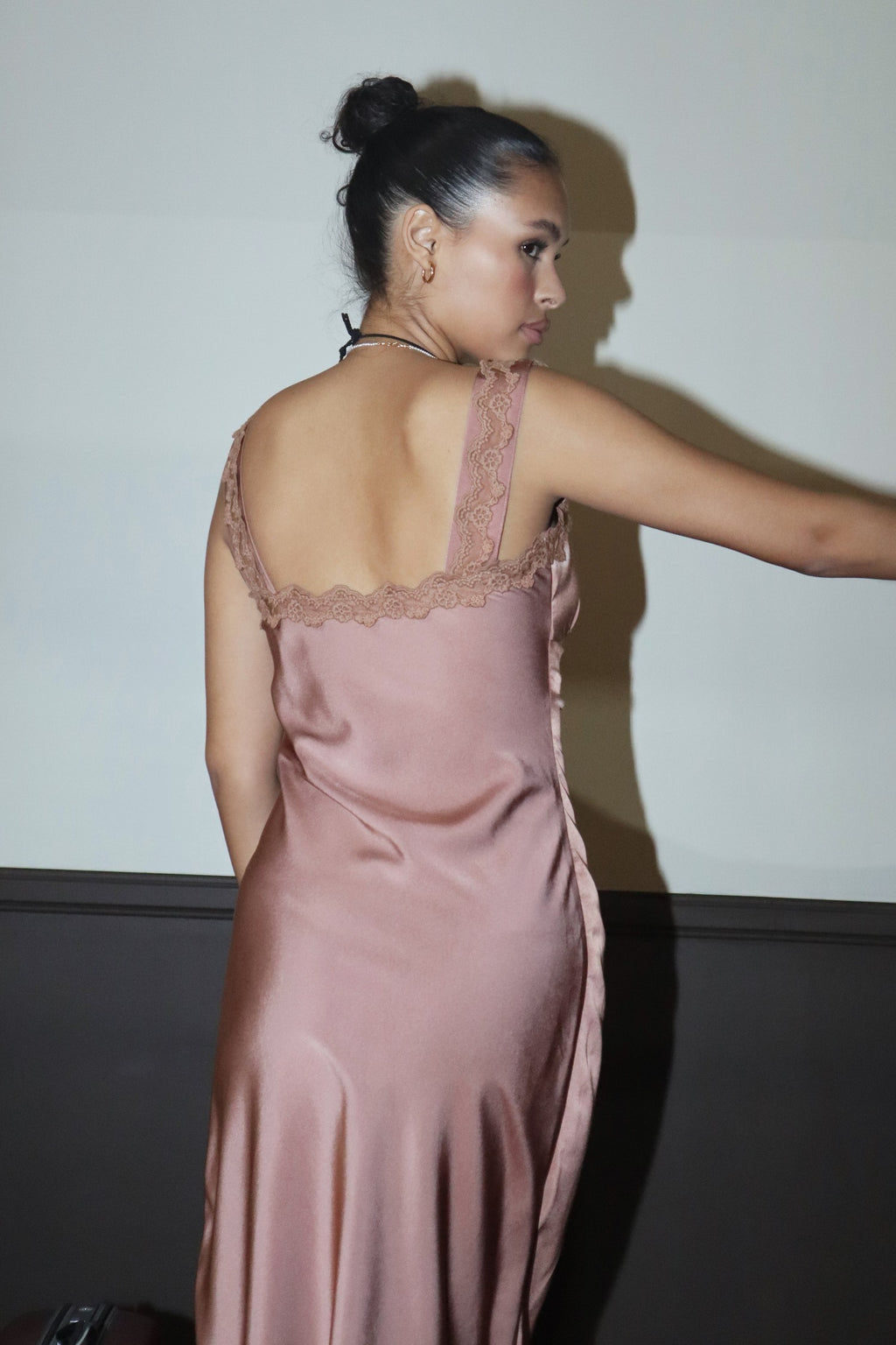Light Brown Satin Lace Slip Maxi