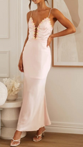 Pink Flower Embroidered Midi