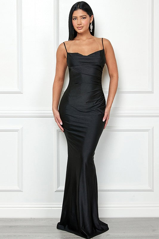 Black Cowl Neck Lace Back Maxi