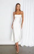 White Square Neck Satin Midi