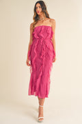 Pink Strapless Ruffle Midi