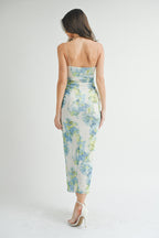 Floral Mesh Lace Up Detail Maxi