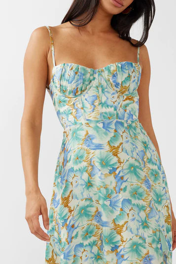Green and Blue Floral Bustier Maxi
