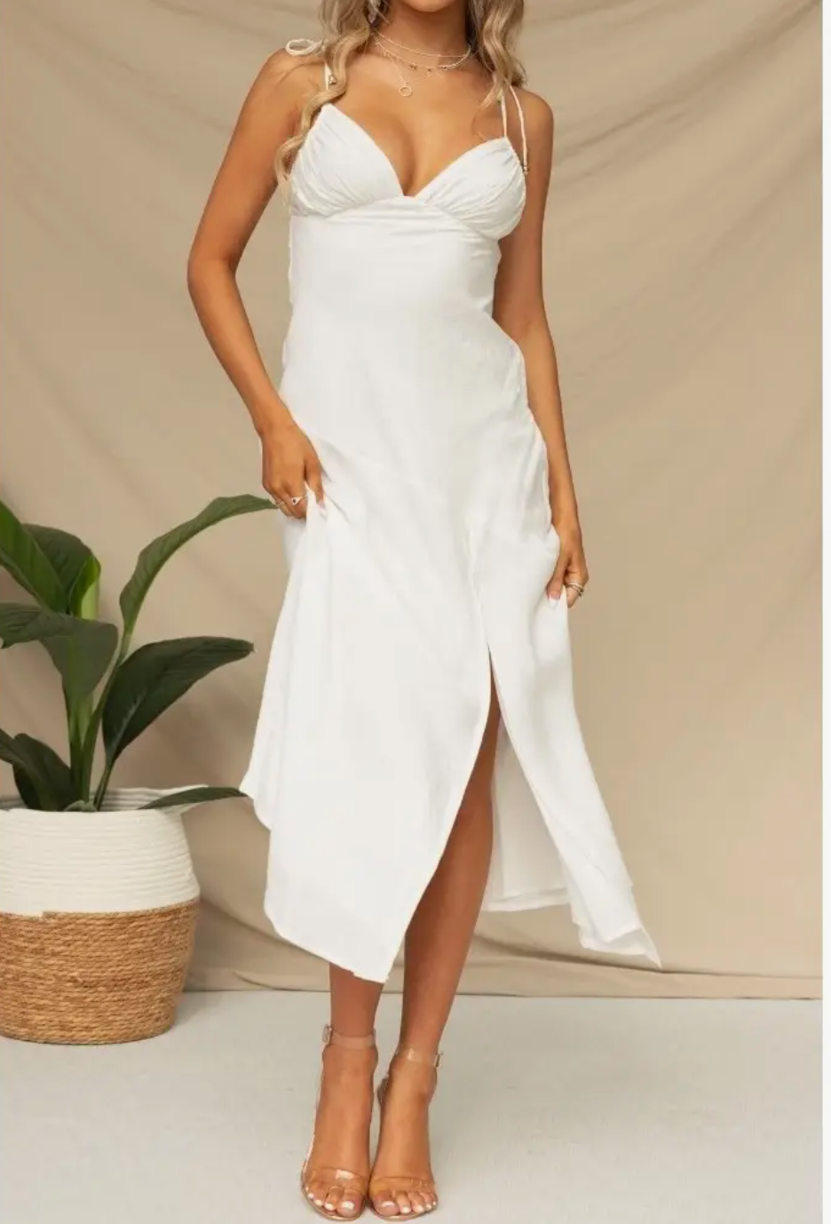 White Bustier High Slit Maxi