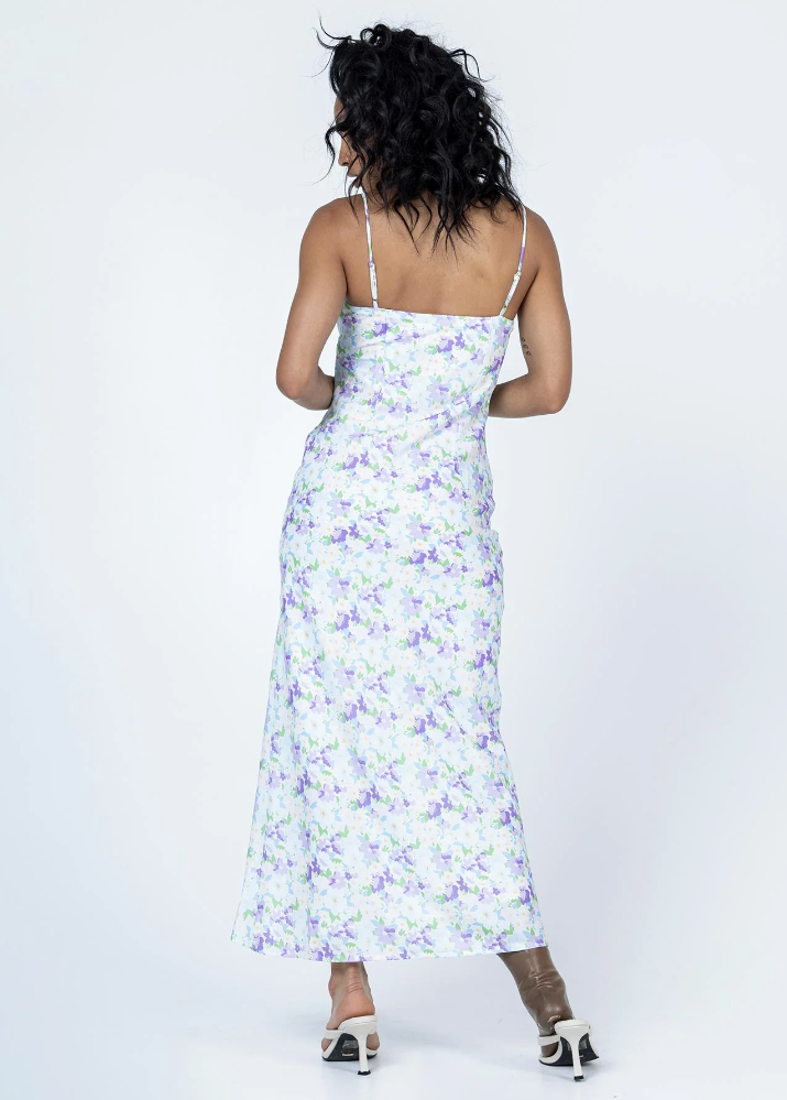 Blue and Purple Floral Tie Front Maxi