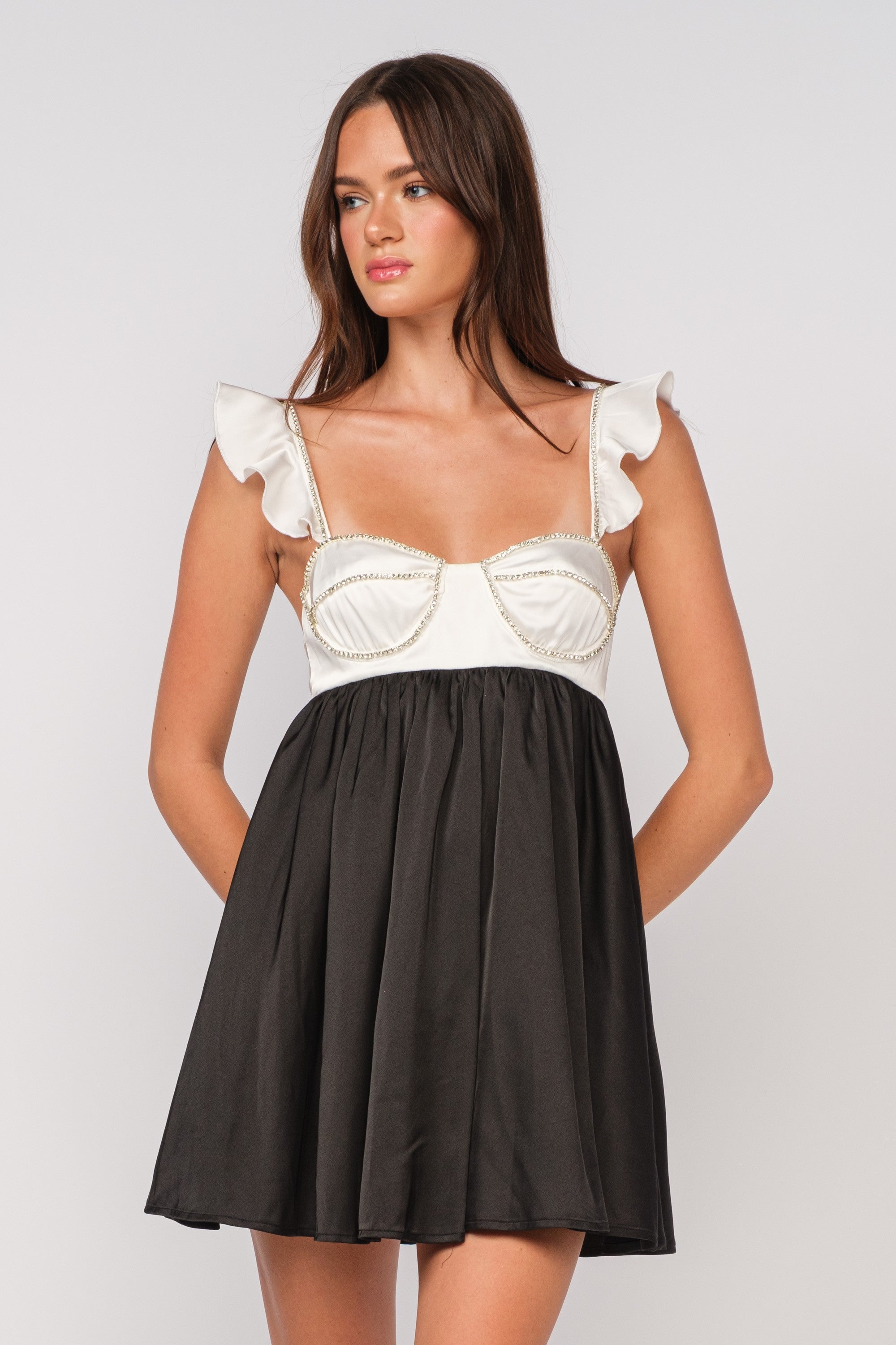 Silver & Black Rhinestone Babydoll Mini