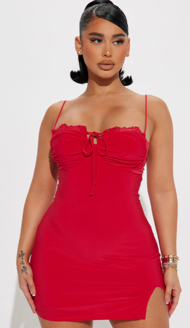 Red Lace Trim Bodycon Mini